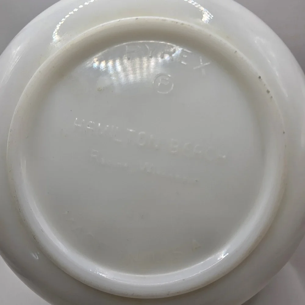 Vintage Pyrex Hamilton Beach White Milk Glass Mixing Bowl Triple Banded Rim USA